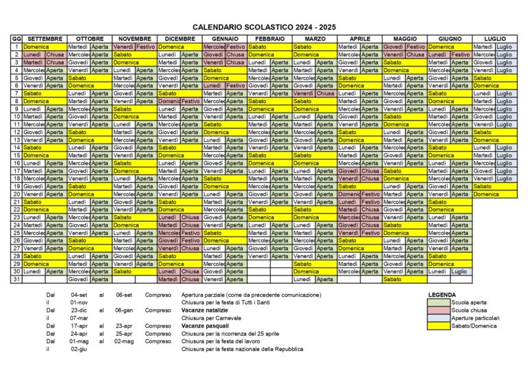 calendario scolastico 2024-2025